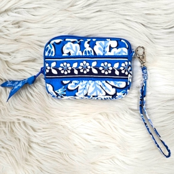 Vera Bradley Blue Lagoon Blue and White Patterned Wristlet - Picture 1 of 6